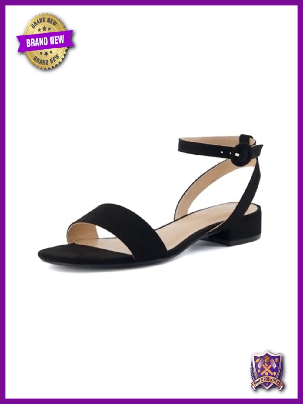 Low Block Heel Sandal with Adjustable Ankle Strap - Open Toe